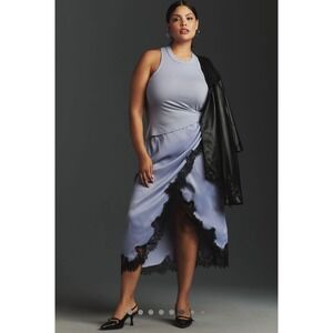 By Anthropologie Twofer Keeley Midi Dress Periwinkle Blue Lace Trim Size  Large‎